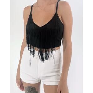 Women’s Black Fringe V-neckline Western Tank Top Size Small